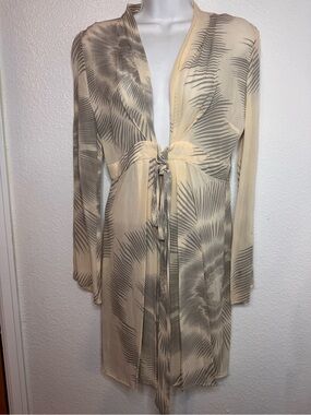 Thurley Sheer Palm-Print Cover-Up in Beige and Gray lightweight summer